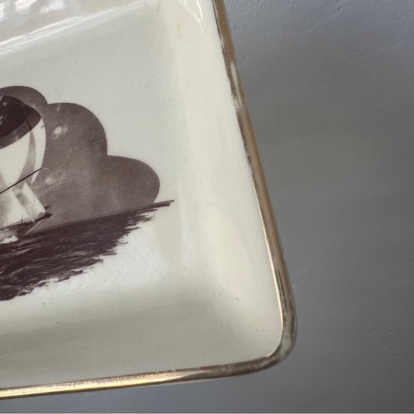 Vintage MCM Sailboat trinket dish decorative plate gilded Delano Studios 1965 - Picture 11 of 15
